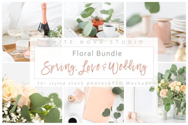 春天主题婚礼花卉背景贴图样机[1.1GB] Floral Bundle: Spring Love & Wedding