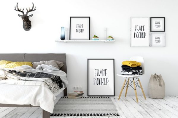 卧室画框样机模板02 Scandi Interior Frame Mockup – 02