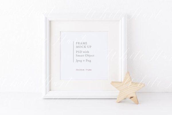 极简主义正方体画框相框样机模板 Square frame and star mock up