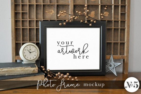 复古黑色边框画册相框样机模板 Vintage Frame Mockup #5