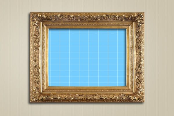 复古奢华金色边框画框样机V2 Antique Golden Frame Mockup 02