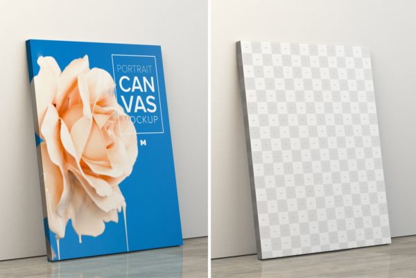 画像/人像/绘画展览画布样机模板 Portrait Canvas Frame Mockup Leaning on Wall