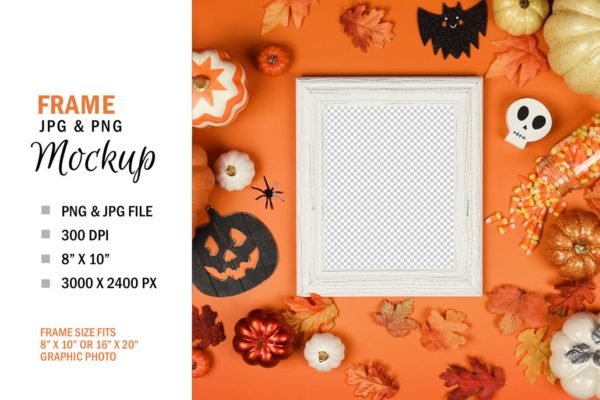 万圣节节日氛围照片相框样机模板素材 Halloween Frame Mockup Photo Display