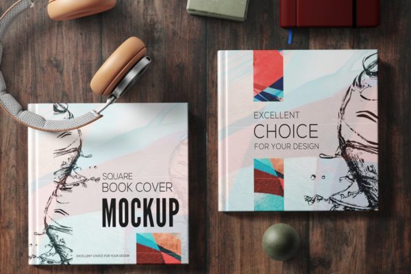 精装硬封书籍样机模板 Square Book Mockup Set