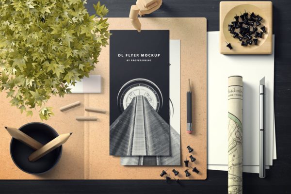 工匠办公场景DL传单样机模板v1 Portrait DL Flyer Mockup – Set 1