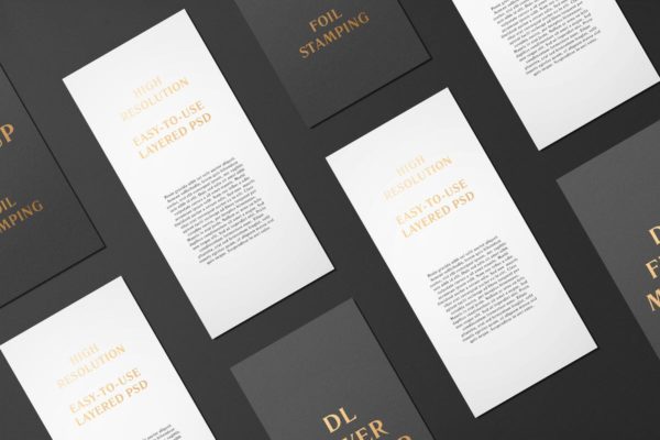 高端烫金文字铝箔DL传单样机 DL Flyer With Foil Stamping Mockup
