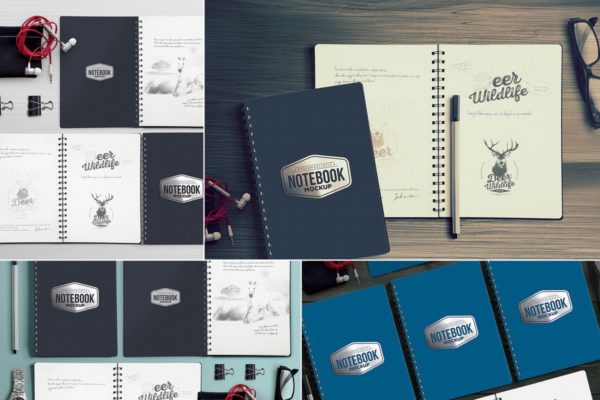 活页笔记本/日记本样机套装 4 Notebook Mockups With Movable Elements缩略图 活页笔记本/日记本样机套装 4 Notebook Mockups With Movable Elements
