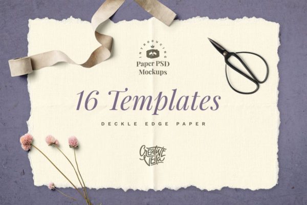 手工制作毛边纸张样机模板 Deckle Edge Paper Mockup Set