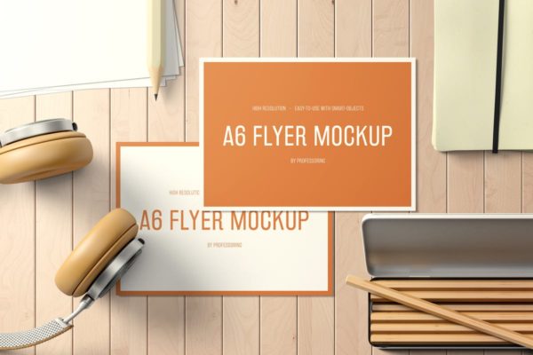 A6时尚横向传单样机套装2 A6 Landscape Flyer Mockup Set 2