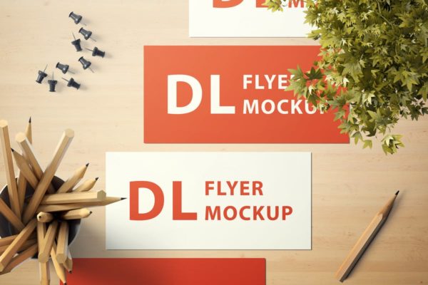 高品质横向DL传单样机套装v1 Landscape DL Flyer Mockup Set 1