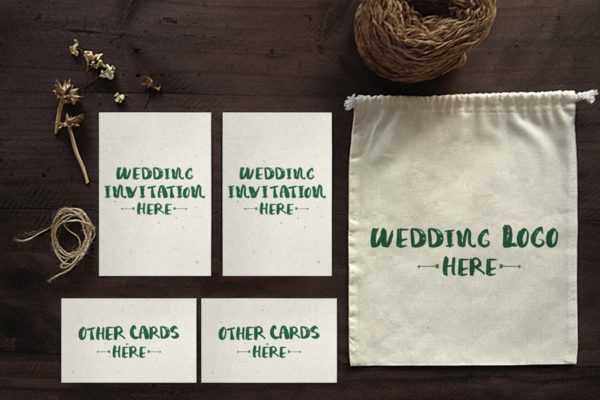 质朴婚礼邀请函/贺卡样机套装 Wedding Invitation Mockups