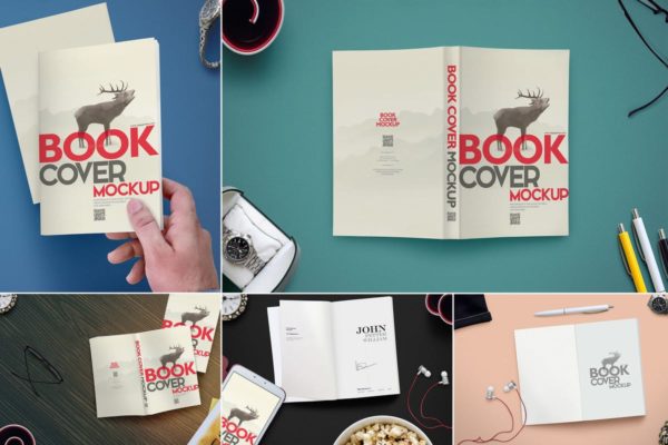 简装书籍封面设计样机模板 Book Cover Mockups Scene