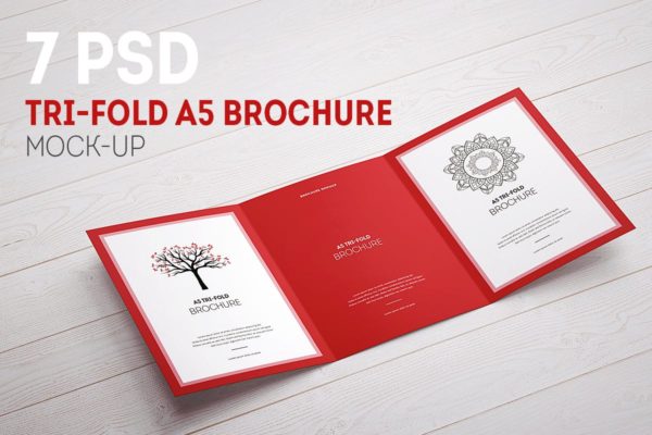 A5三折页设计小册子样机展示模板 Tri-Fold Brochure A5 Mock-up