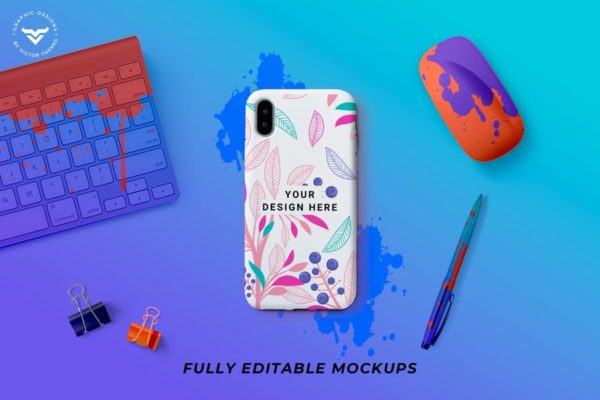 创意手机壳艺术插画设计展示样机 Mobile Cover Mockup Template