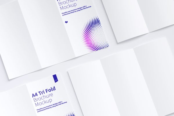 A4三折页企业传单设计效果图等距网格样机07 A4 Trifold Brochure Mockup 07