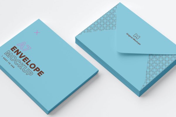 A7尺寸标准信封外观设计样机03 A7 Envelope Stacks Mockup 03