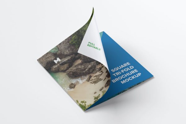 方形三折小册子传单设计样机02 Square Tri-Fold Brochure Mockup 02
