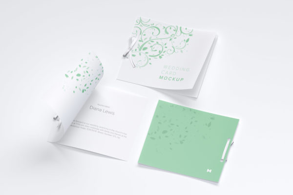 婚礼邀请函封面&内页设计样机模板 Wedding Card Mockup, Covers and Inner Pages