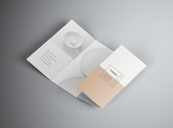 四折页企业传单设计效果预览PSD样机 4 Panel Roll Fold Brochure Mockup
