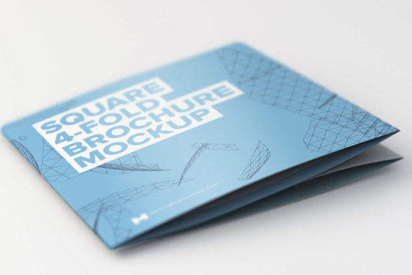 四折页方形折叠宣传册&传单封面设计样机模板 Folded Square 4-Fold Brochure Mockup