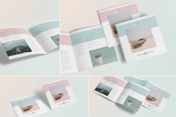 方形小册子企业画册杂志设计效果图样机 Square Brochure – Magazine Mock-Up