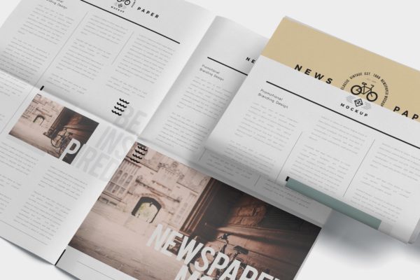 报纸排版设计图多角度预览样机模板 Tabloid Size Newspaper Mockups