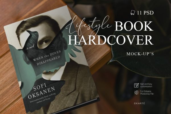 高端精装图书镂空封面设计样机模板 Book Hardcover Mock-Up Lifestyle