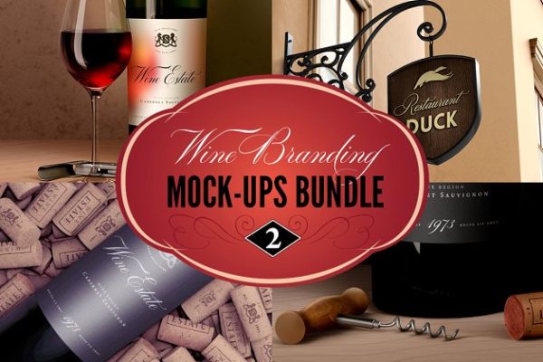 西式餐馆样机合集[酒瓶、酒杯、开瓶器&店招] Wine / Restaurant Mock-Ups Set