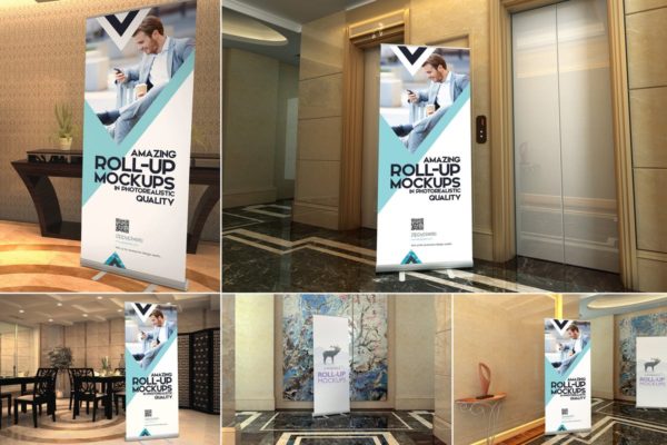 高端大厦场景易拉宝广告Banner样机模板 Roll-up Banner Mockup PSD缩略图 高端大厦场景易拉宝广告Banner样机模板 Roll-up Banner Mockup PSD