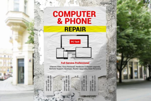 联系方式可撕下广告海报设计张贴效果图样机 Tear-off Ad Flyers Mockup缩略图 联系方式可撕下广告海报设计张贴效果图样机 Tear-off Ad Flyers Mockup