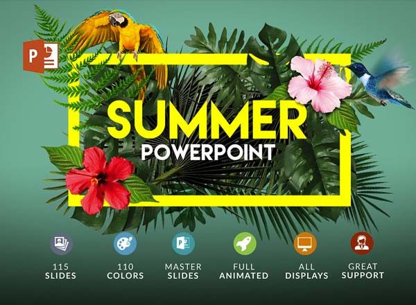 大洋岛下午茶：夏季鲜花主题的PPT&海报模版套装下载[PPTX,PSD]