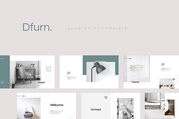 非常适合室内设计产品展示的现代创意Powerpoint模版 Dfurn PowerPoint Template