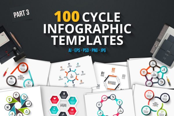 100宽圆形信息图表模板 100 cycle infographics (part 3)缩略图 100宽圆形信息图表模板 100 cycle infographics (part 3)