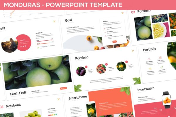 水果蔬菜品牌宣传PPT设计模板下载 Monduras – Nature Powerpoint Template