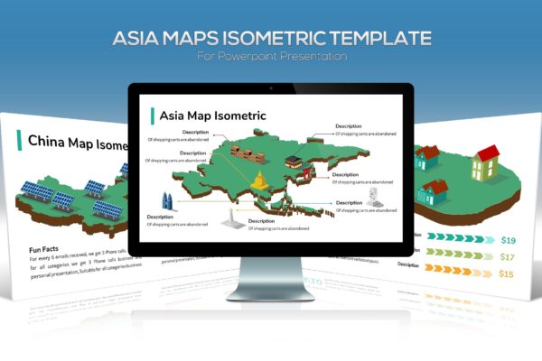 亚洲地区国家地图PPT幻灯片设计素材 Asia Maps Isometric & Legends For Powerpoint