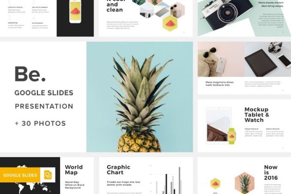 简约现代谷歌幻灯片模板+30张高清背景照片 Be. Google Slides Template +30Photos