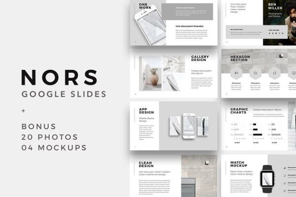 现代简约极简主义谷歌幻灯片模板 NORS Google Slides Template + Bonus
