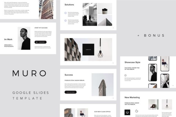 现代简约风格企业团队介绍谷歌幻灯片模板 MURO – Google Slides Template +Bonus