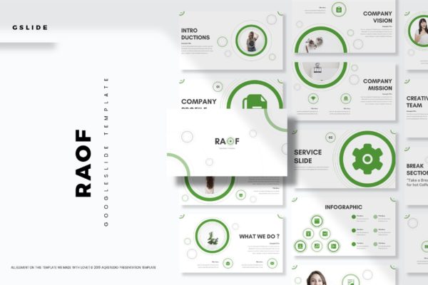 创意圆形图形公司简介谷歌幻灯片模板 RAOF – Google Slides Template