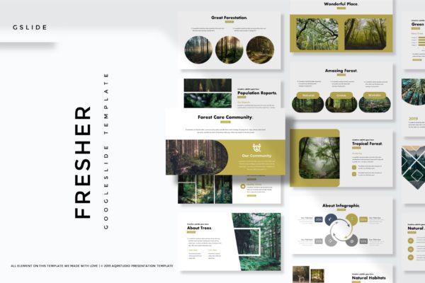 森林/风景/景观项目规划谷歌幻灯片设计模板 Fresher – Google Slides Template
