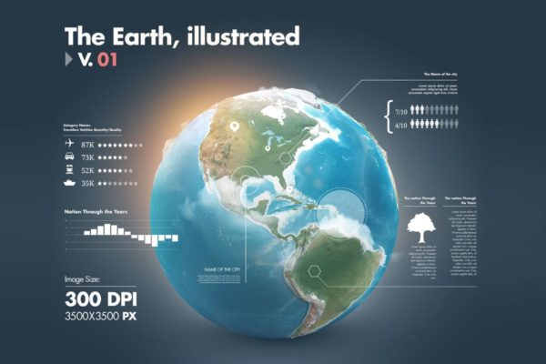 超高品质地球模型信息图表设计模板v1 Illustrations of the Earth with Infographics v1缩略图 超高品质地球模型信息图表设计模板v1 Illustrations of the Earth with Infographics v1
