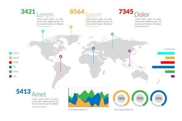 世界地图数据统计分析信息图表设计模板 World Map Infographic