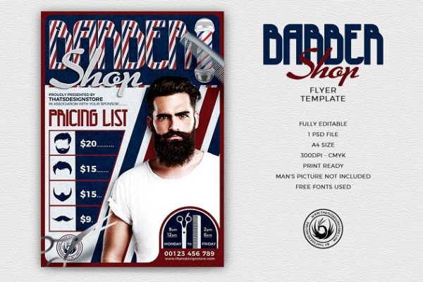 沙龙美发店铺宣传传单PSD模板 Barber Shop Flyer PSD