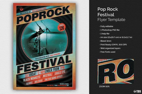 流行摇滚音乐节传单PSD模板v1 Pop Rock Festival Flyer PSD V1缩略图 流行摇滚音乐节传单PSD模板v1 Pop Rock Festival Flyer PSD V1