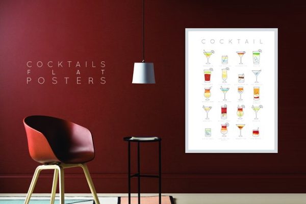 鸡尾酒会扁平风格海报模板 Cocktails Flat Posters
