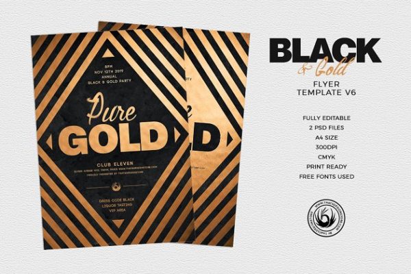 极简主义黑金海报传单PSD模板v6 Minimal Black Gold Flyer PSD V6