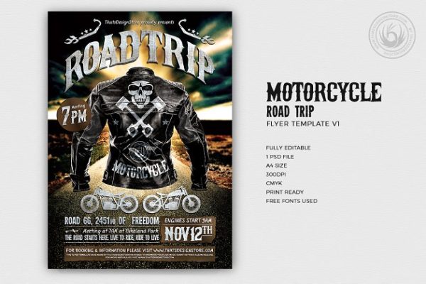 摩托车道路旅行PSD模板 Motorcycle Road Trip PSD Template