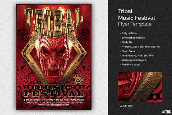 部落音乐节传单PSD模板 Tribal Music Festival Flyer PSD缩略图 部落音乐节传单PSD模板 Tribal Music Festival Flyer PSD