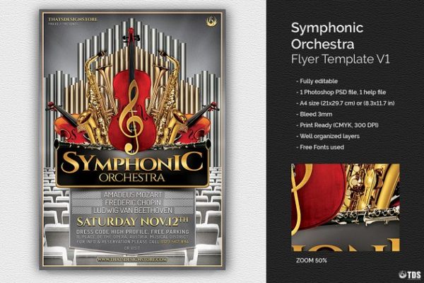 交响乐团演出传单PSD模板v1 Symphonic Orchestra Flyer PSD V1
