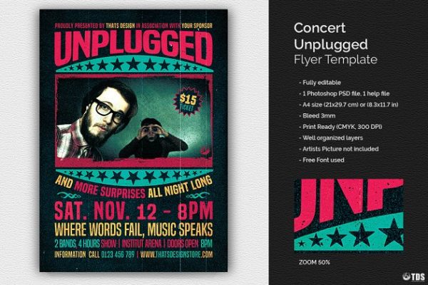 小众音乐派对活动传单PSD模板 Concert Unplugged Flyer PSD缩略图 小众音乐派对活动传单PSD模板 Concert Unplugged Flyer PSD